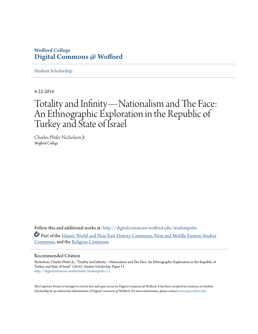 Totality and Infinity—Nationalism and the Face