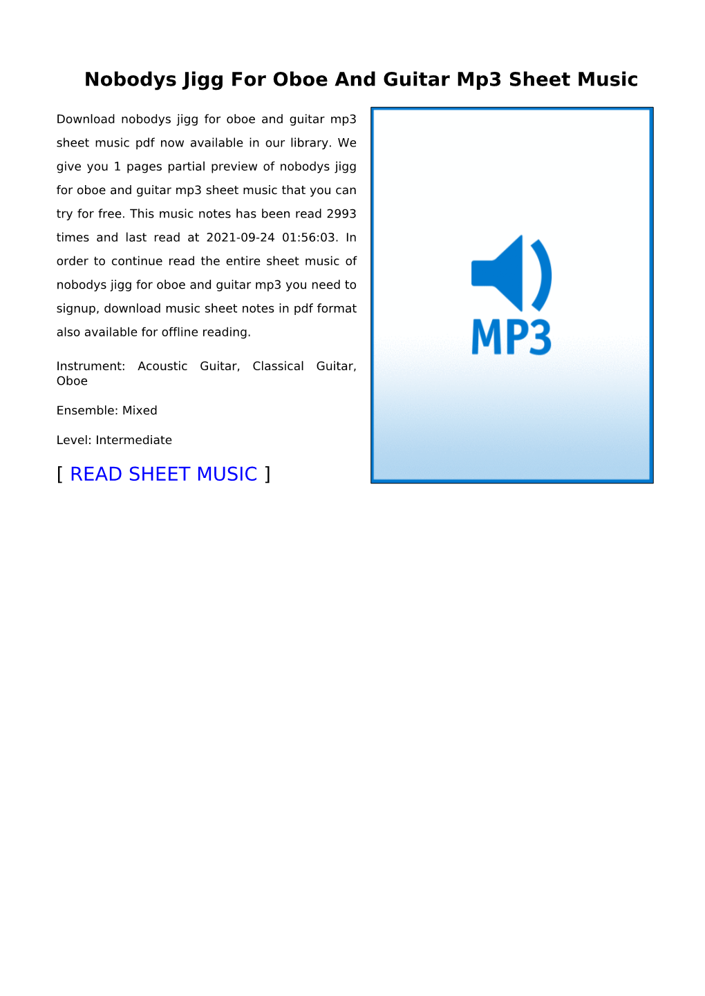 Nobodys Jigg for Oboe and Guitar Mp3 Sheet Music