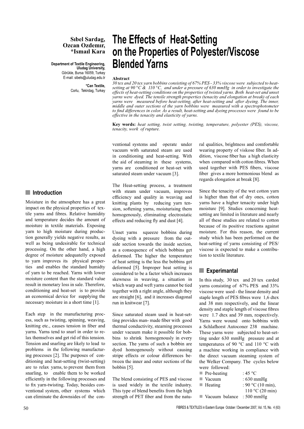 The Effects of Heat-Setting on the Properties of Polyester/Viscose