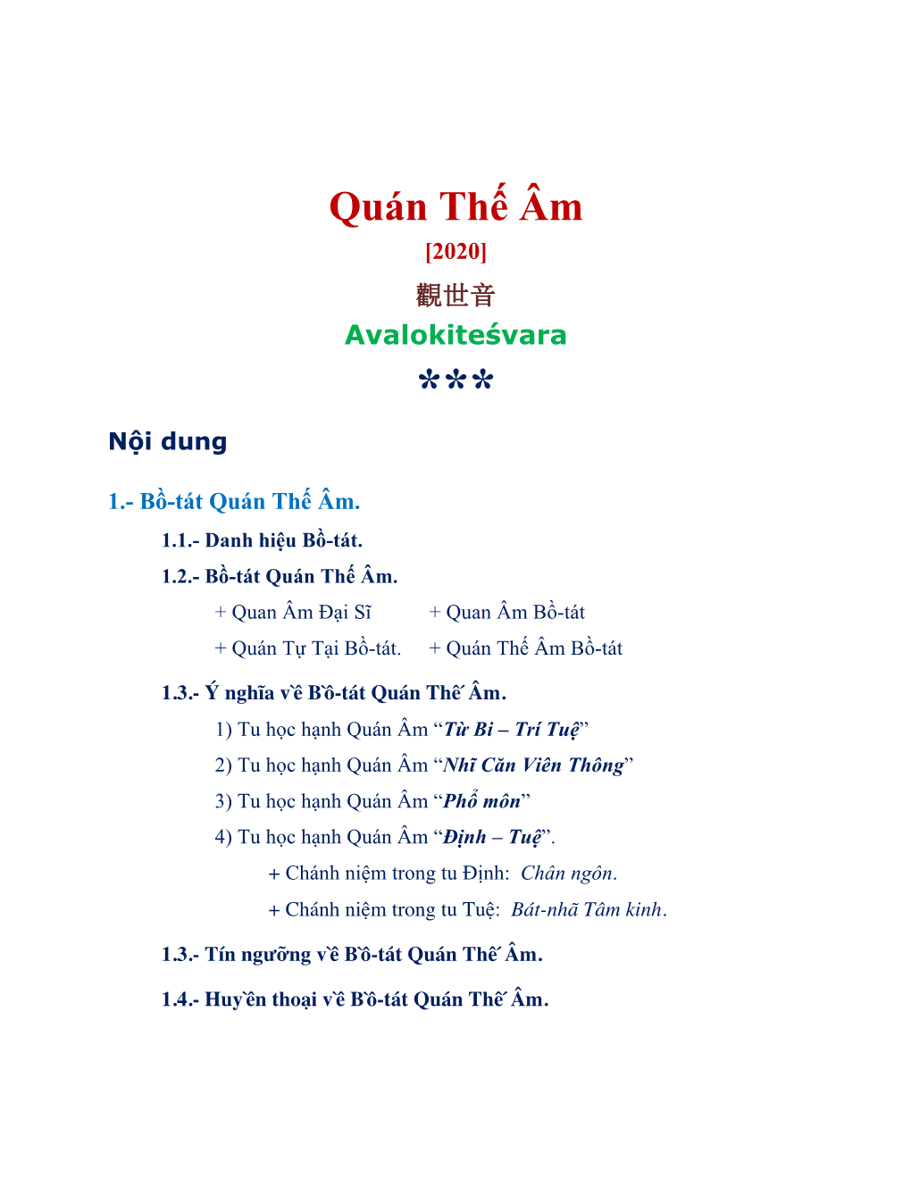 Quán Thế Âm [2020] 觀世音 Avalokiteśvara *** Nội Dung