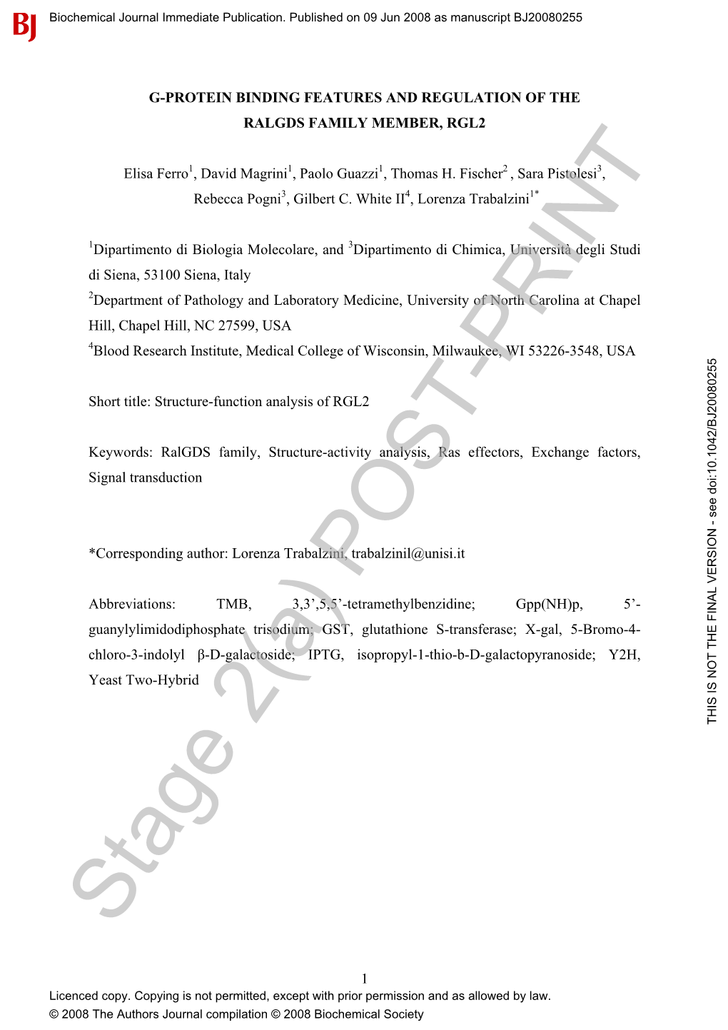 G-Protein Binding Features and Regulation of the Ralgds Family Member, Rgl2