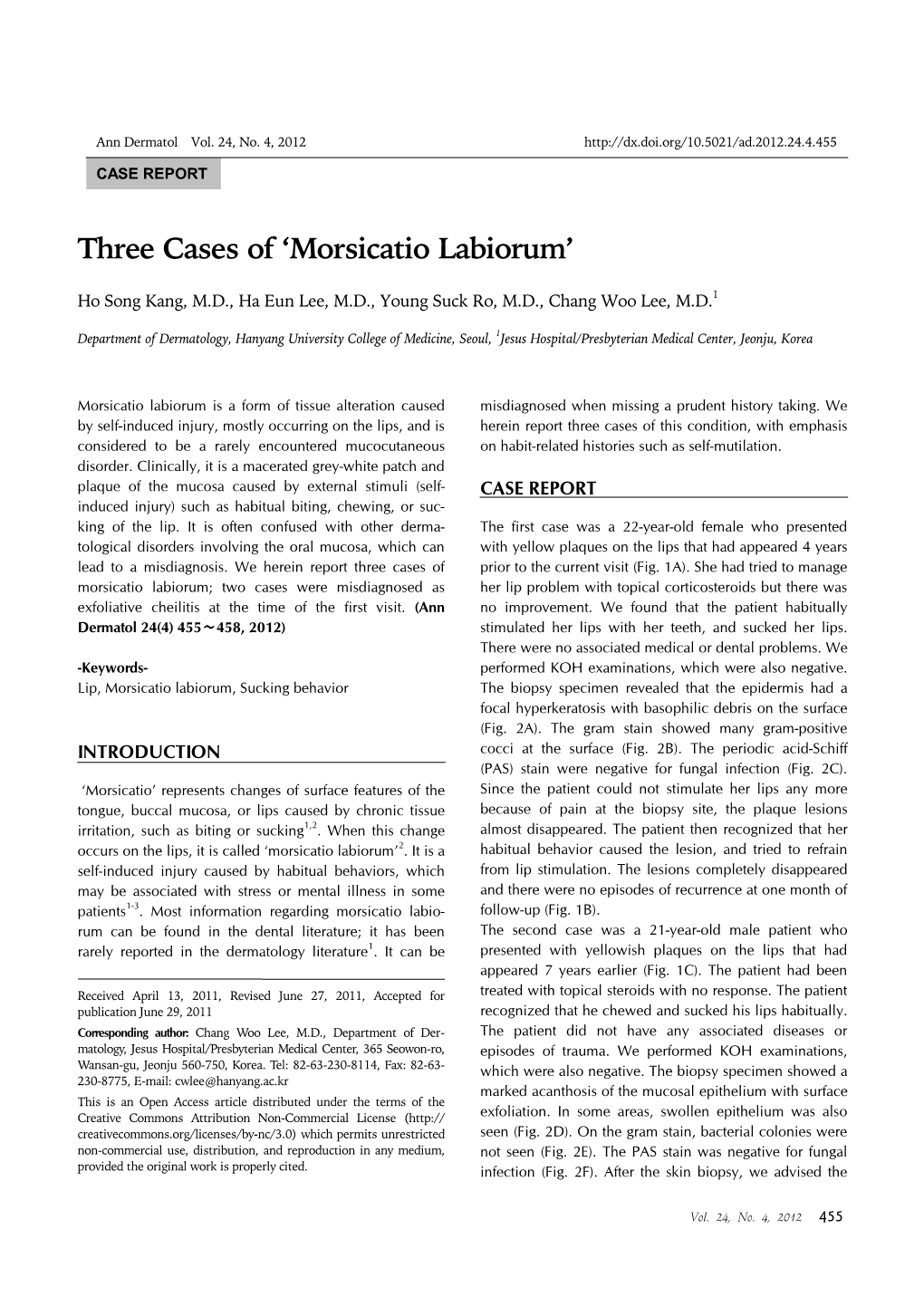 Morsicatio Labiorum Ann Dermatol Vol