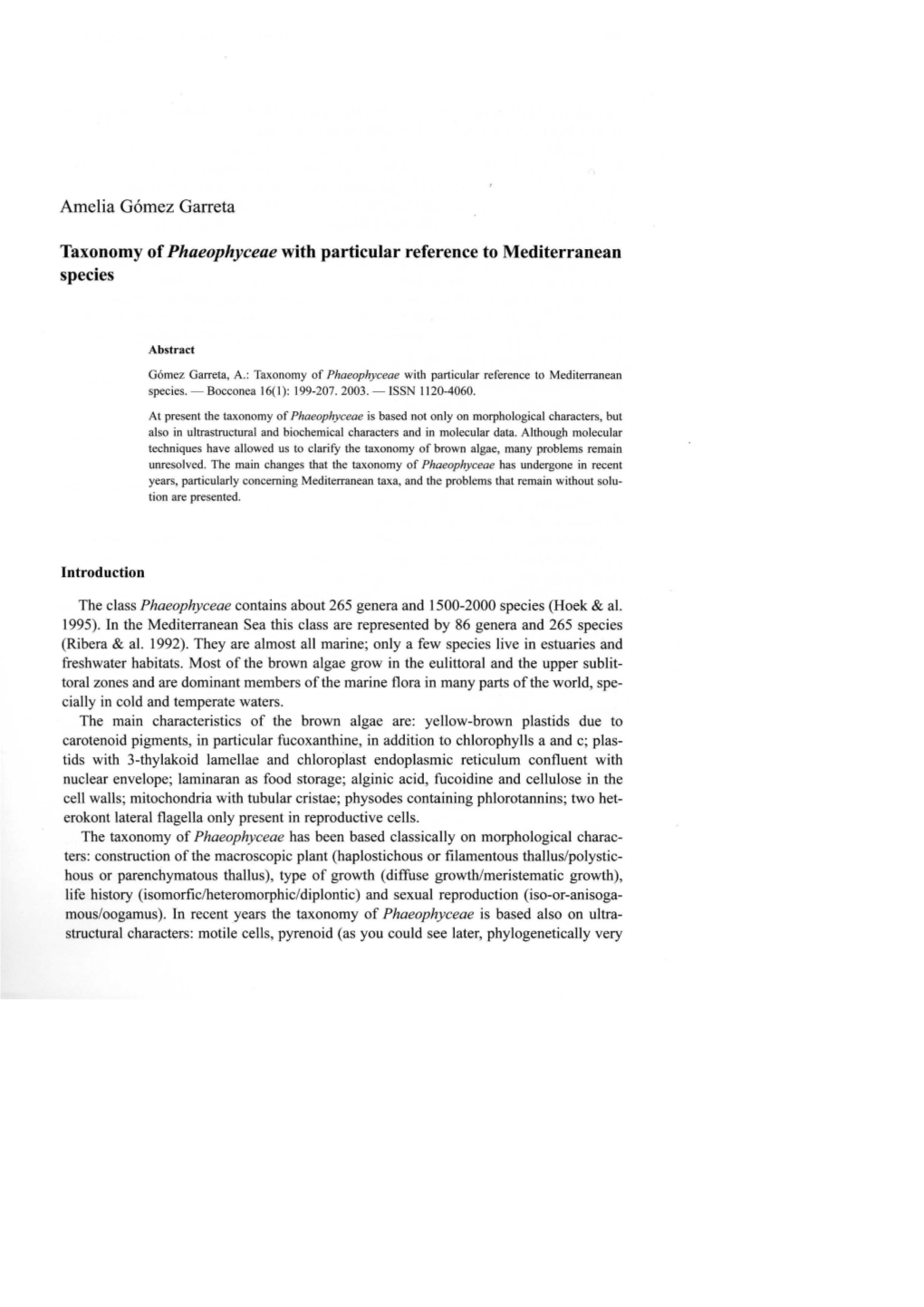 Amelia G6mez Garreta Taxonomy of Phaeophyceae with Particular