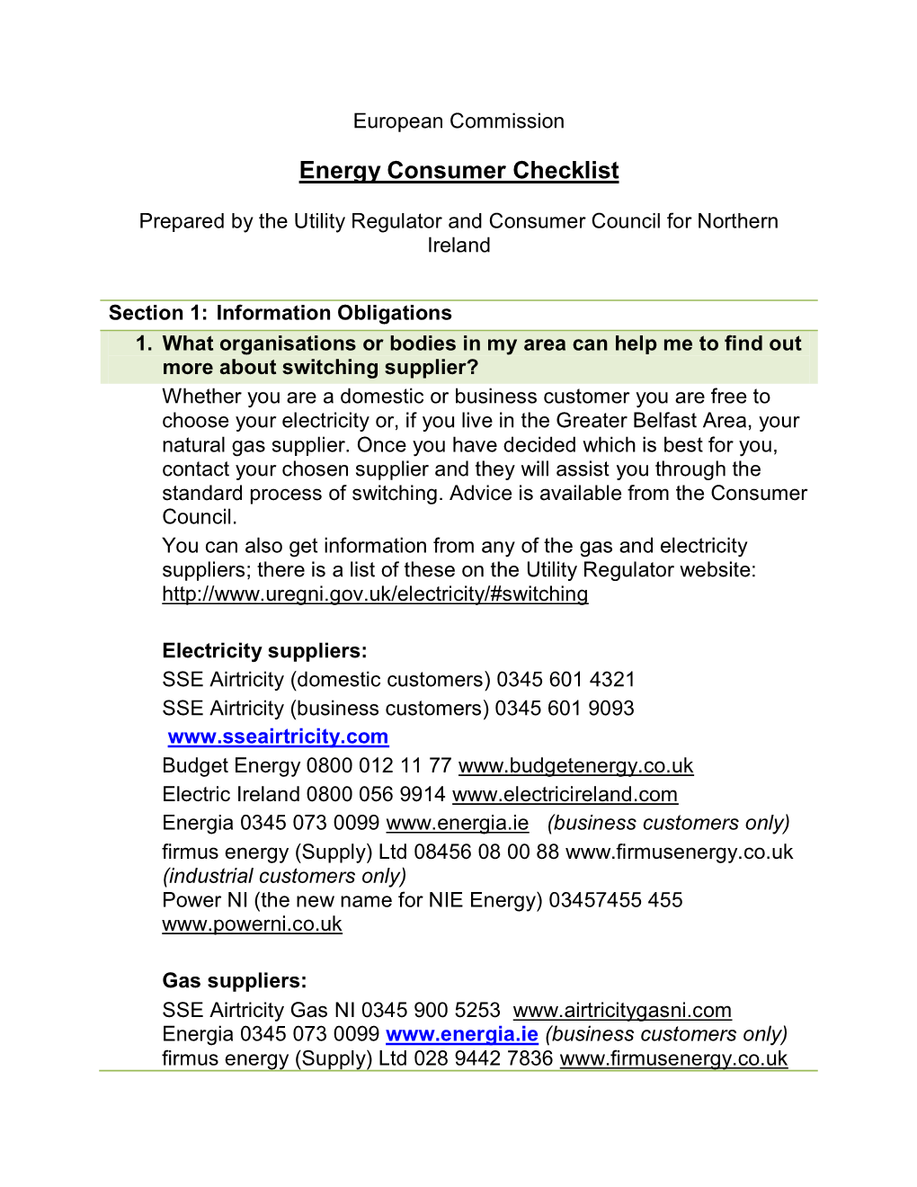 Energy Consumer Checklist
