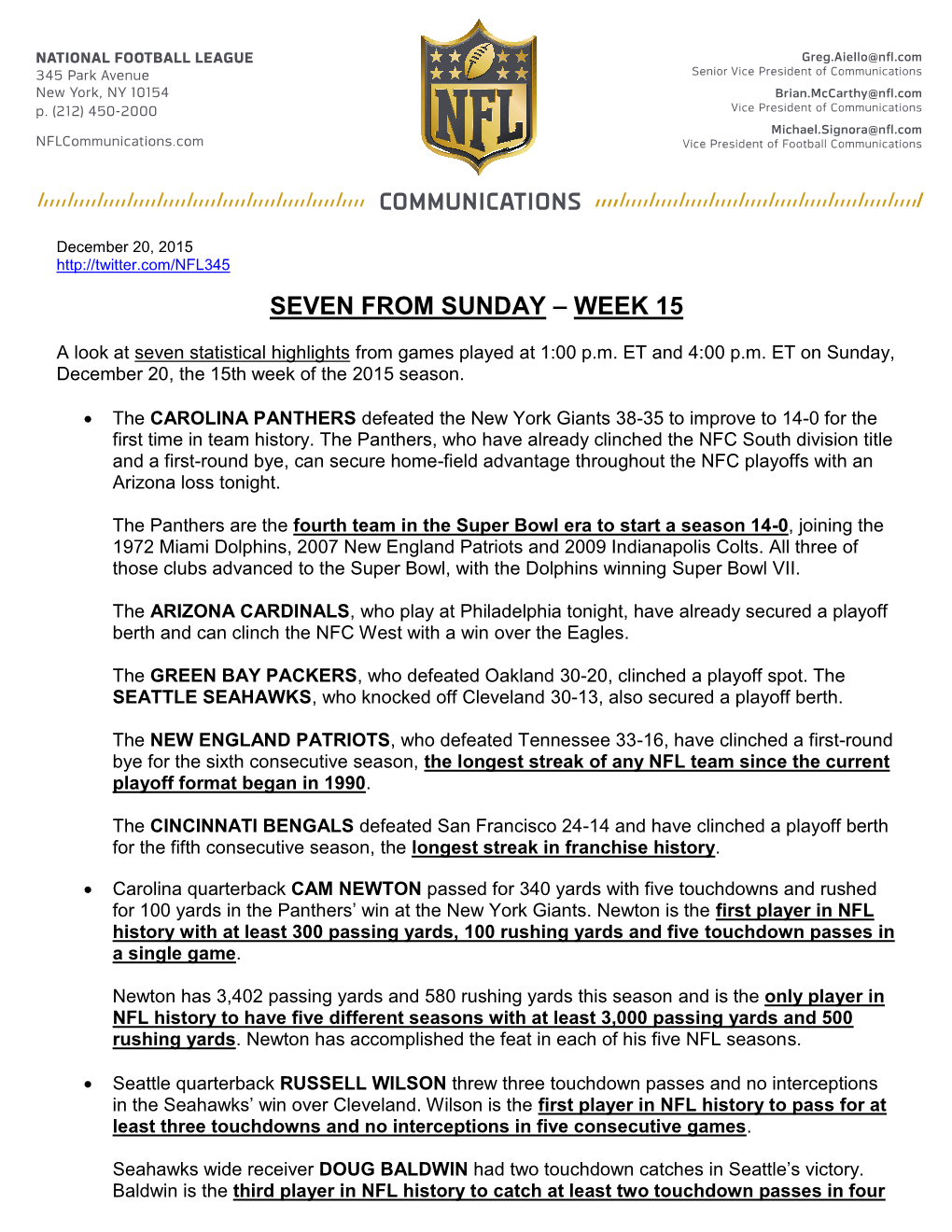 Seven from Sunday – Week 15