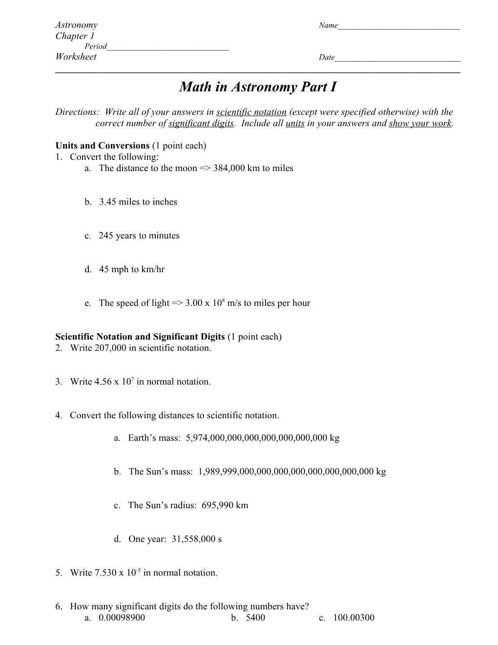 Math in Astronomy Part I