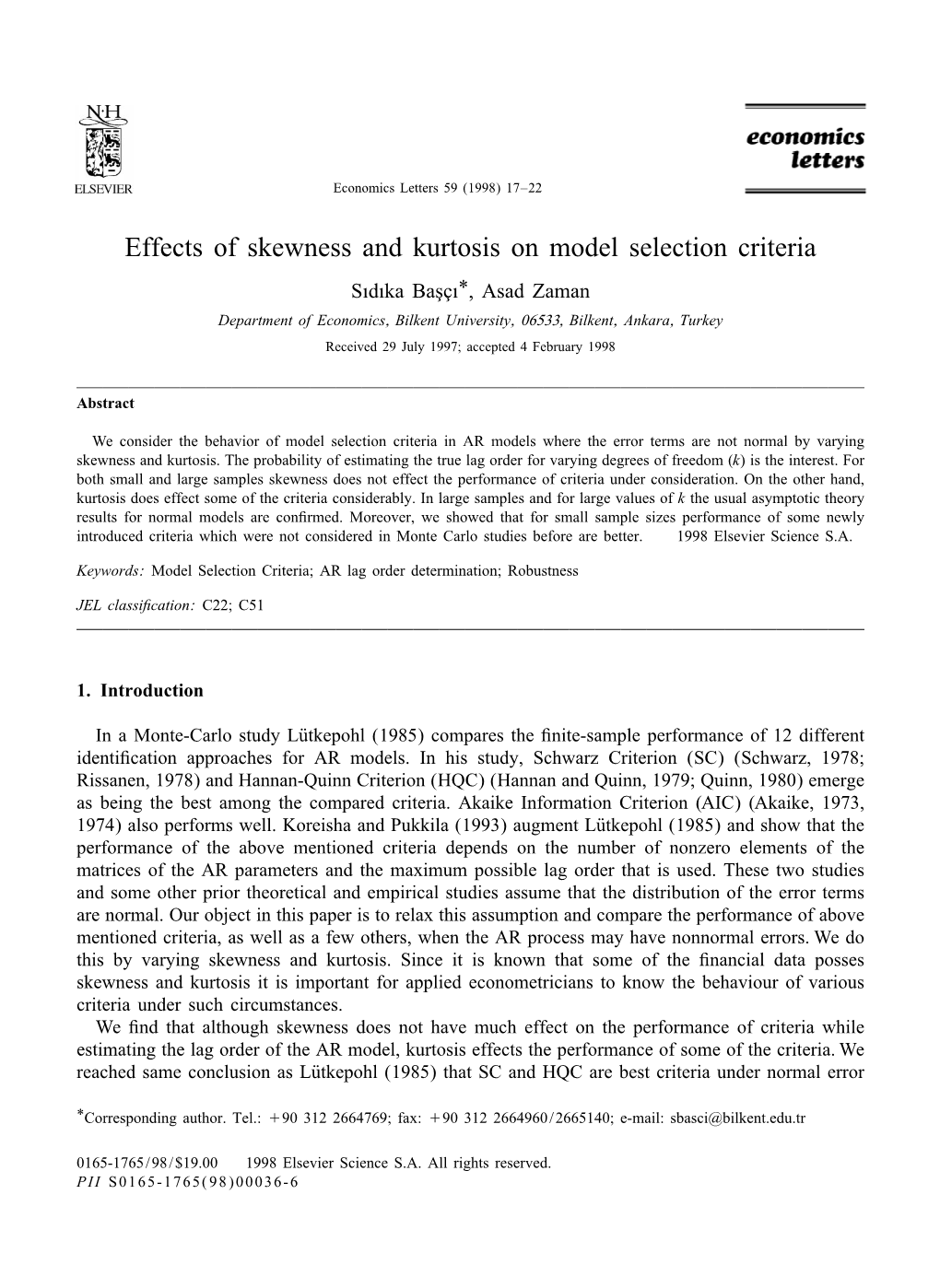 Effects of Skewness and Kurtosis on Model Selection Criteria