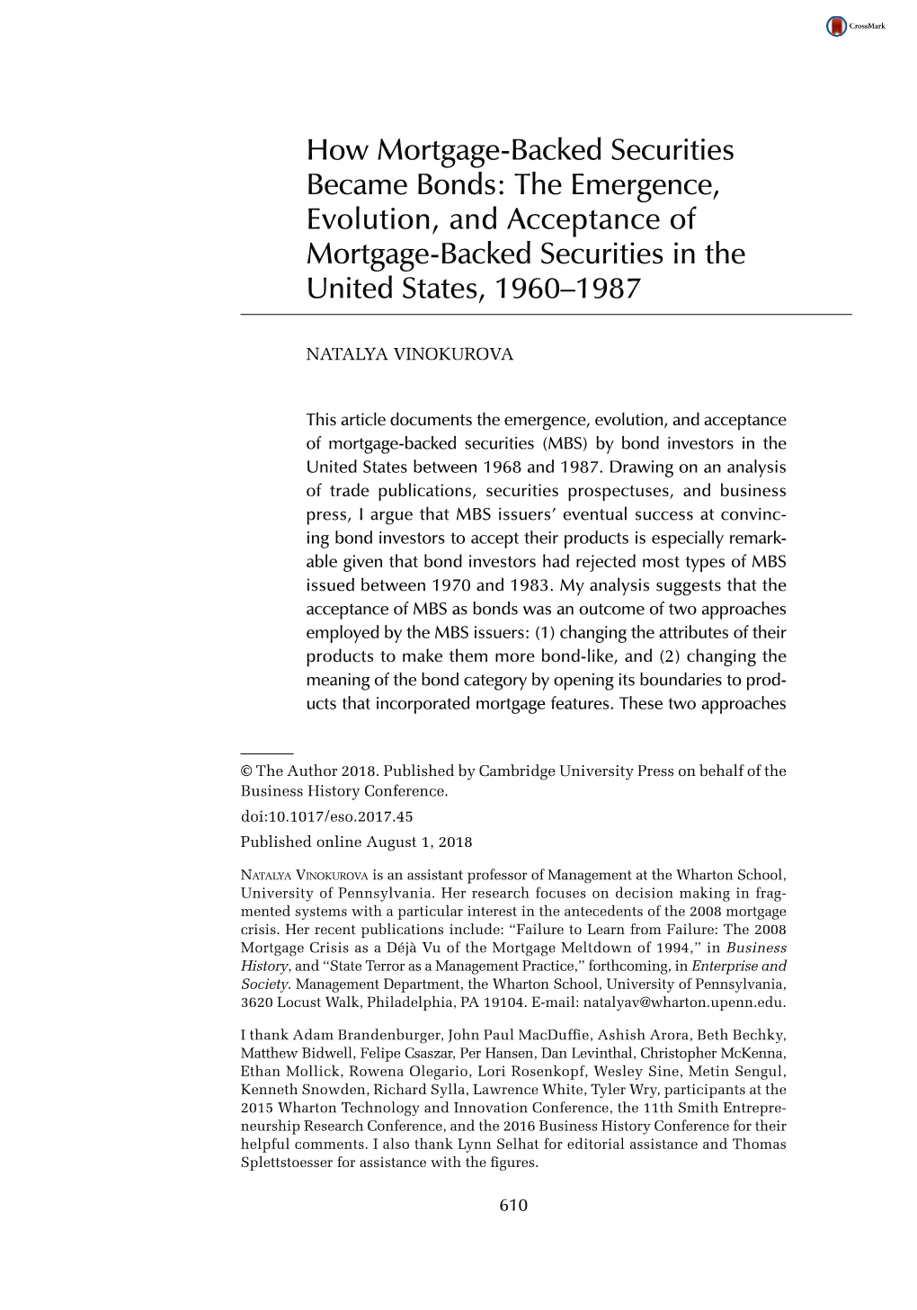 How Mortgage-Backed Securities Became Bonds: the Emergence, Evolution, and Acceptance of Mortgage-Backed Securities in the United States, 1960–1987