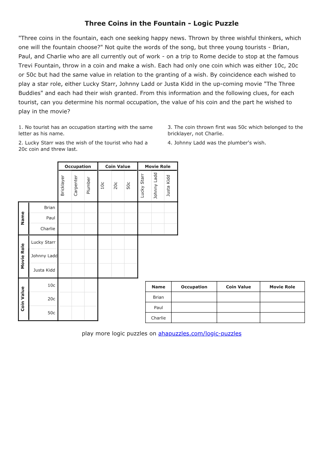 Three Coins in the Fountain - Logic Puzzle