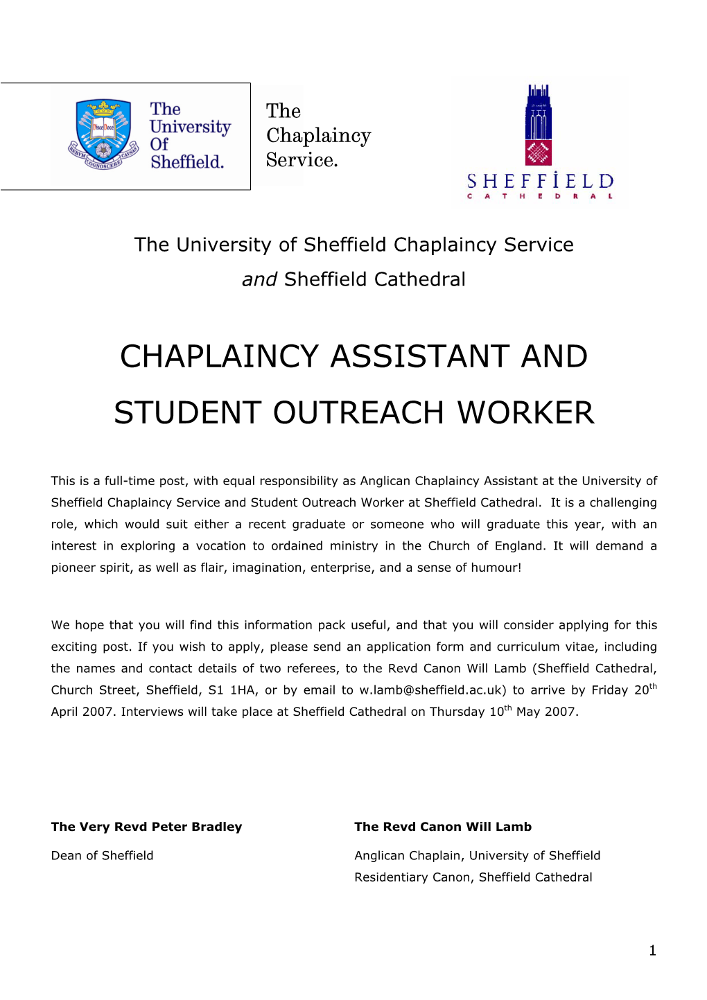 Chaplaincy Assistant and Student Outreach Worker