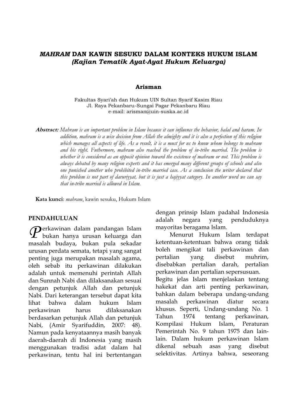 MAHRAM DAN KAWIN SESUKU DALAM KONTEKS HUKUM ISLAM (Kajian Tematik Ayat-Ayat Hukum Keluarga)