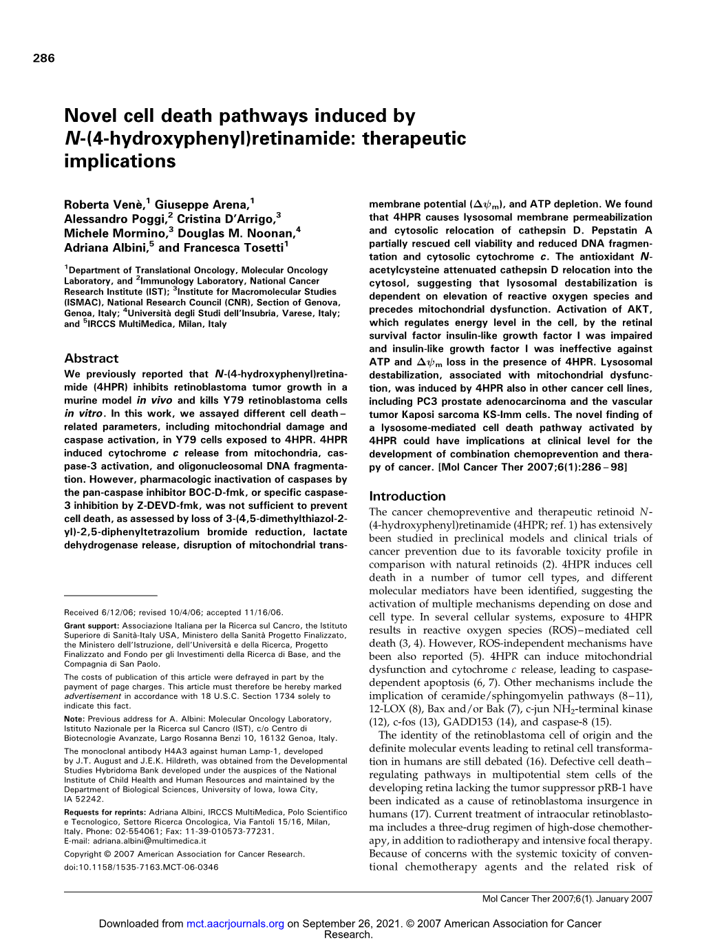 Novel Cell Death Pathways Induced by N-(4-Hydroxyphenyl)Retinamide: Therapeutic Implications