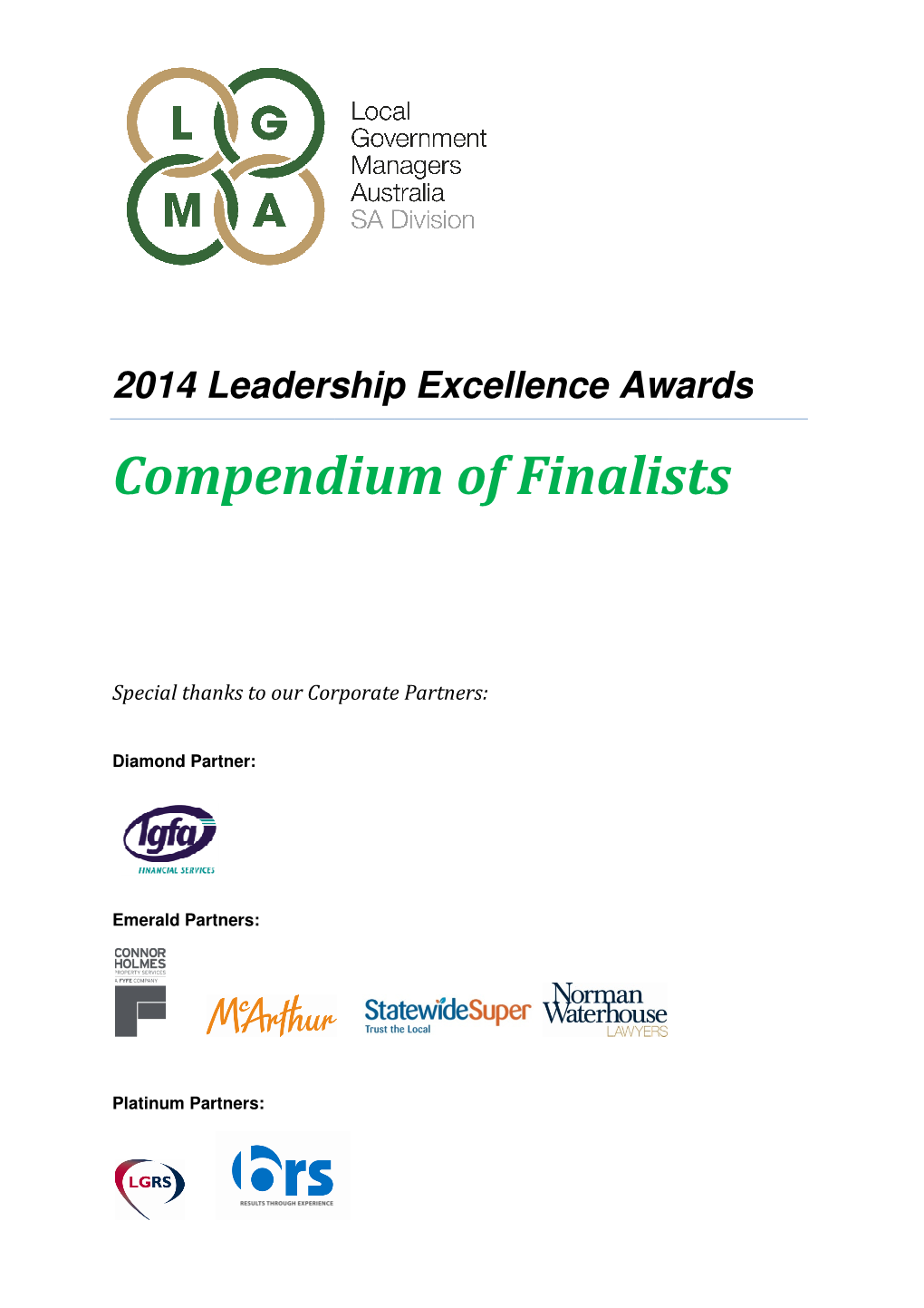 2014 Leadership Excellence Awards Compendium of Finalists