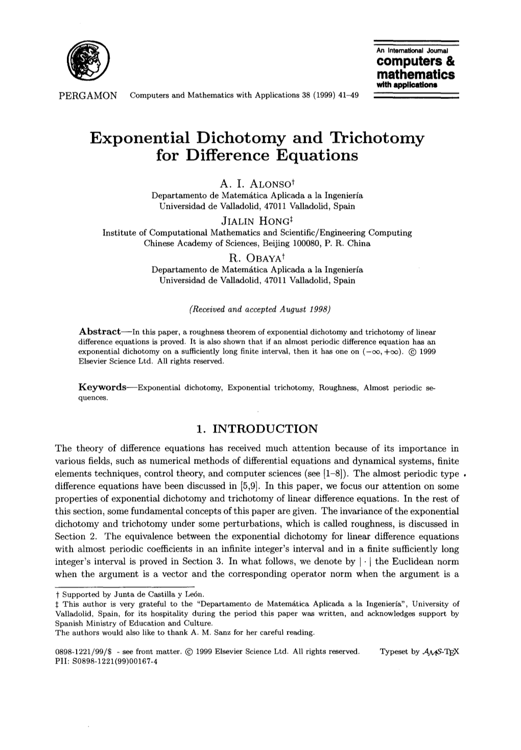 Computers & Mathematics Exponential Dichotomy and Trichotomy For