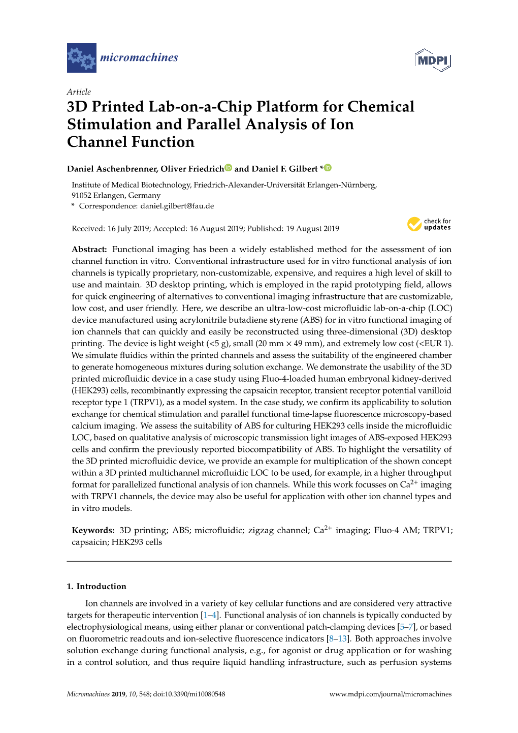 3D Printed Lab-On-A-Chip Platform for Chemical Stimulation and Parallel Analysis of Ion Channel Function