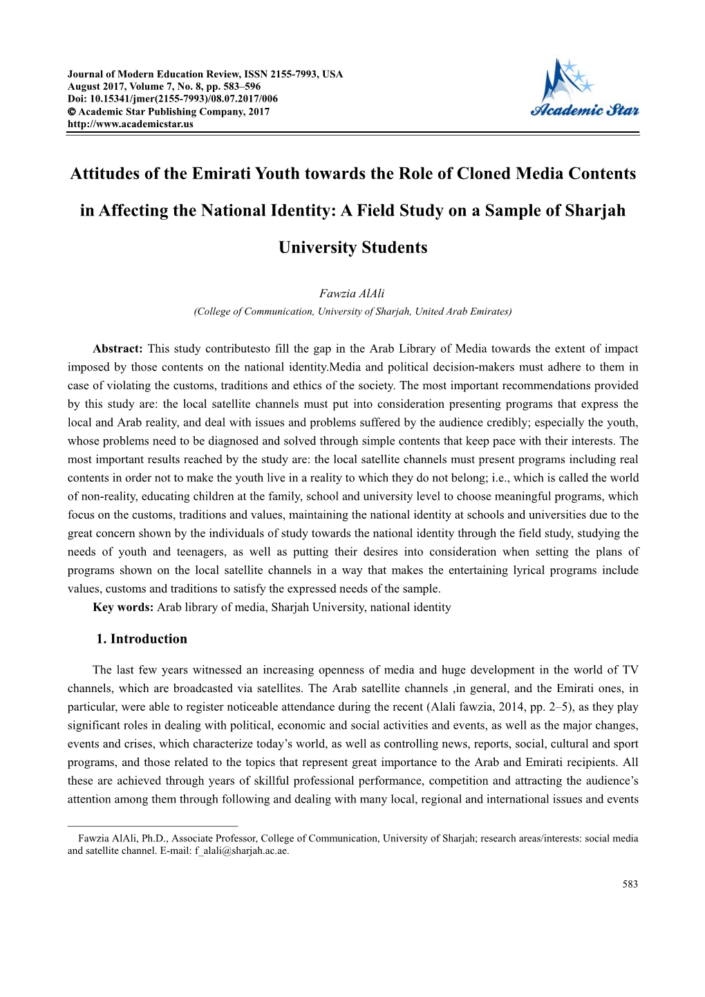 Attitudes of the Emirati Youth Towards the Role of Cloned Media Contents