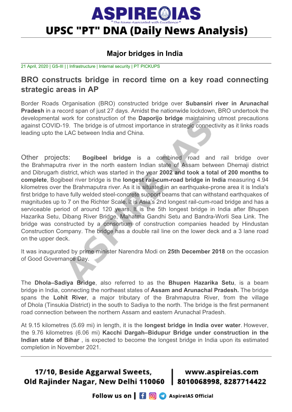 BRO Constructs Bridge in Record Time on a Key Road Connecting Strategic Areas in AP