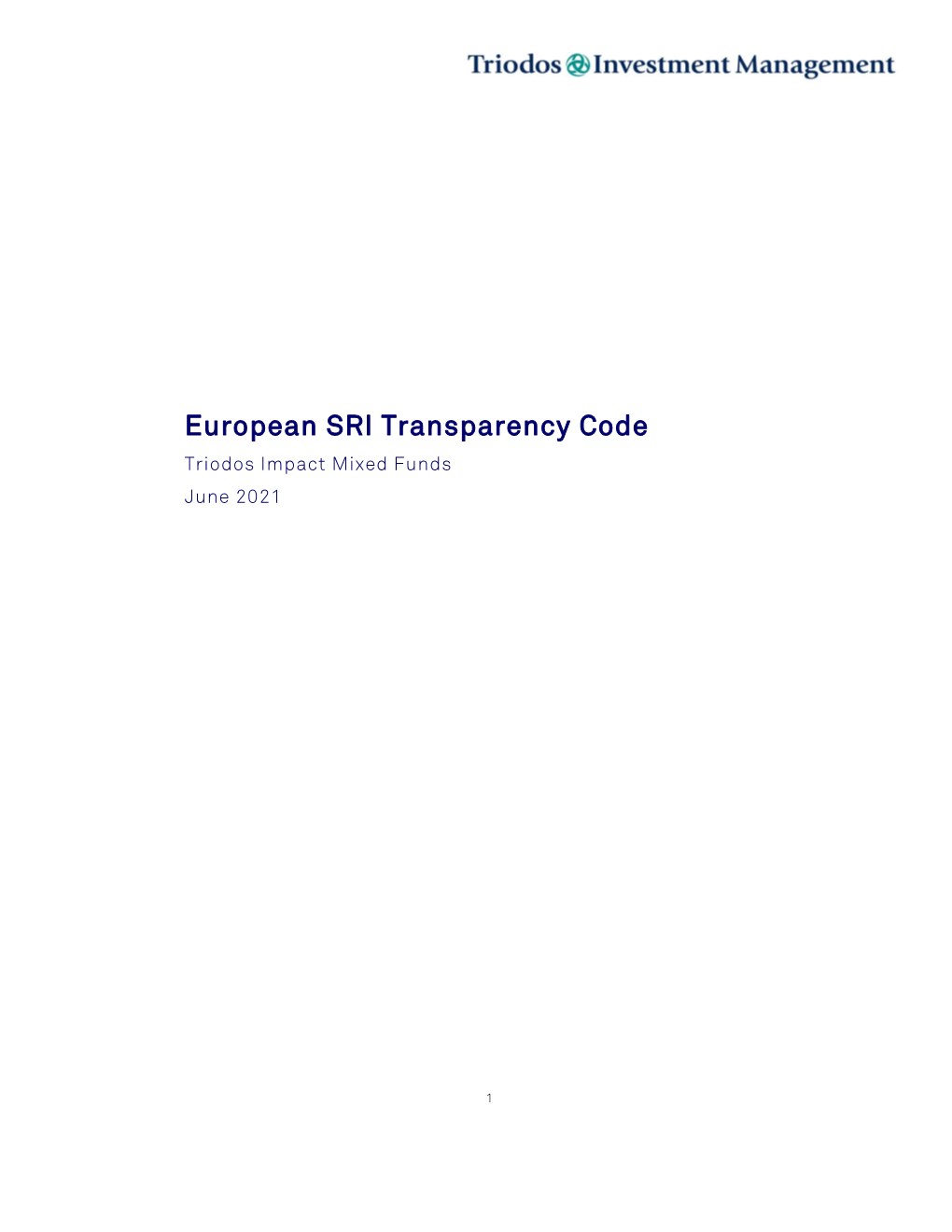 European SRI Transparency Code Triodos Impact Mixed Funds June 2021