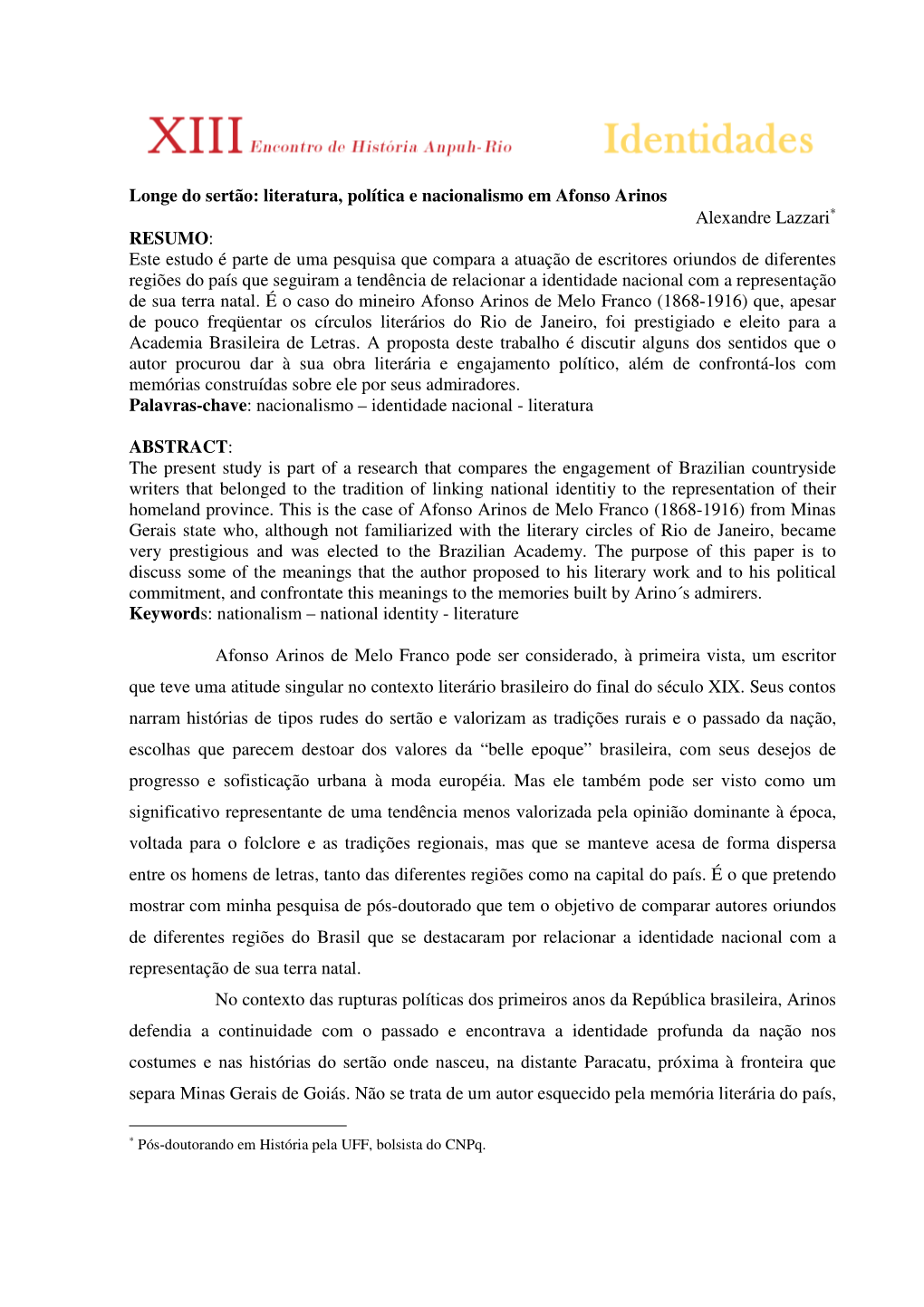 Longe Do Sertão: Literatura, Política E Nacionalismo Em Afonso Arinos