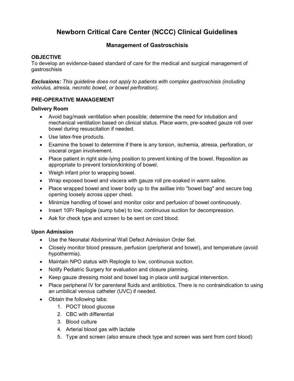 Gastroschisis Guidelines