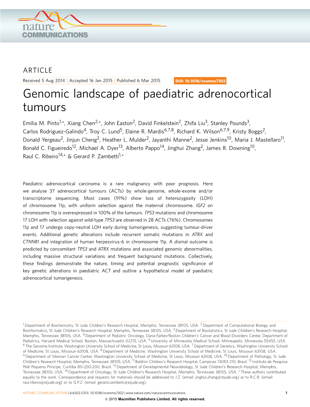 Genomic Landscape of Paediatric Adrenocortical Tumours