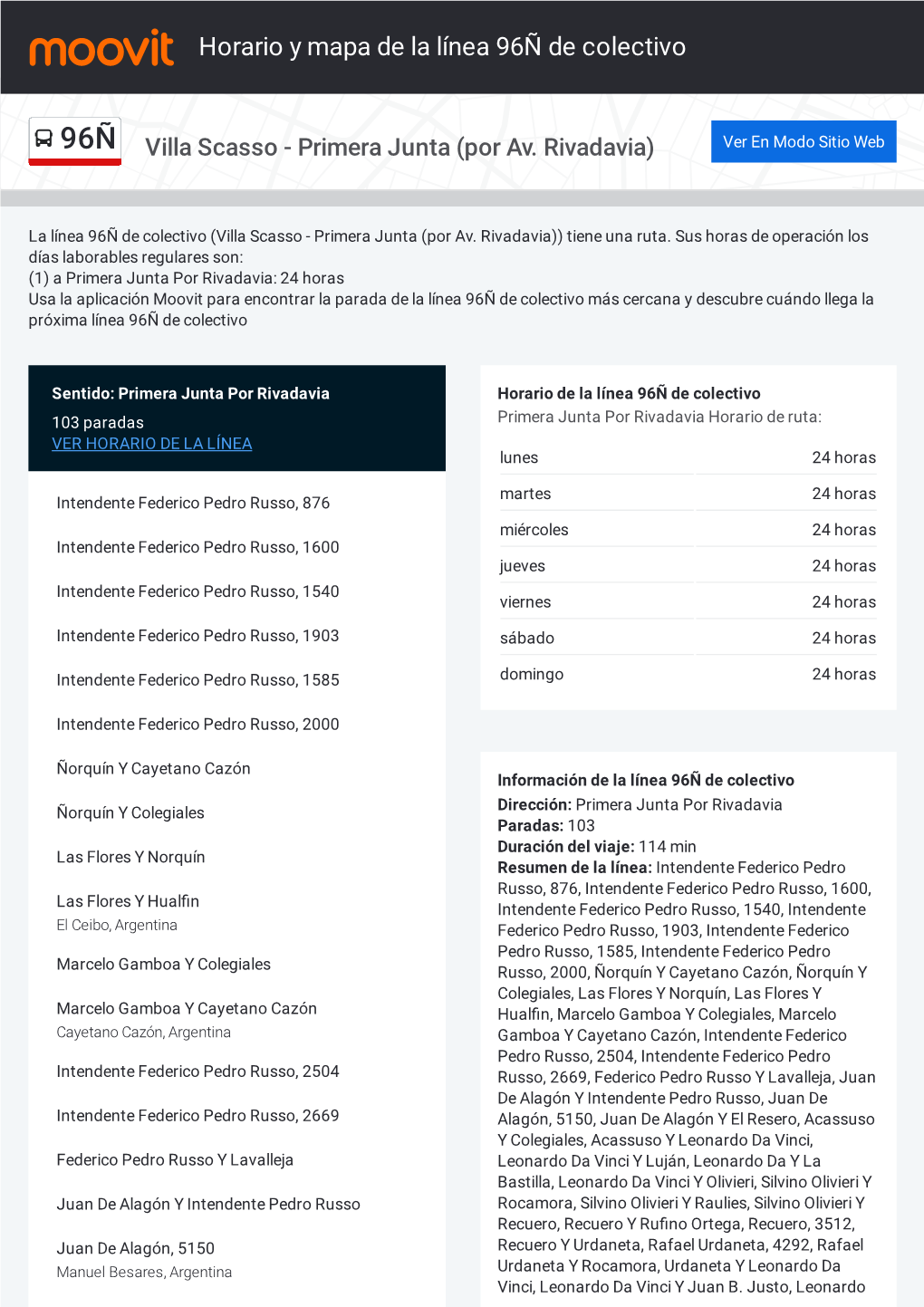 Horario Y Mapa De La Ruta 96Ñ De Colectivo