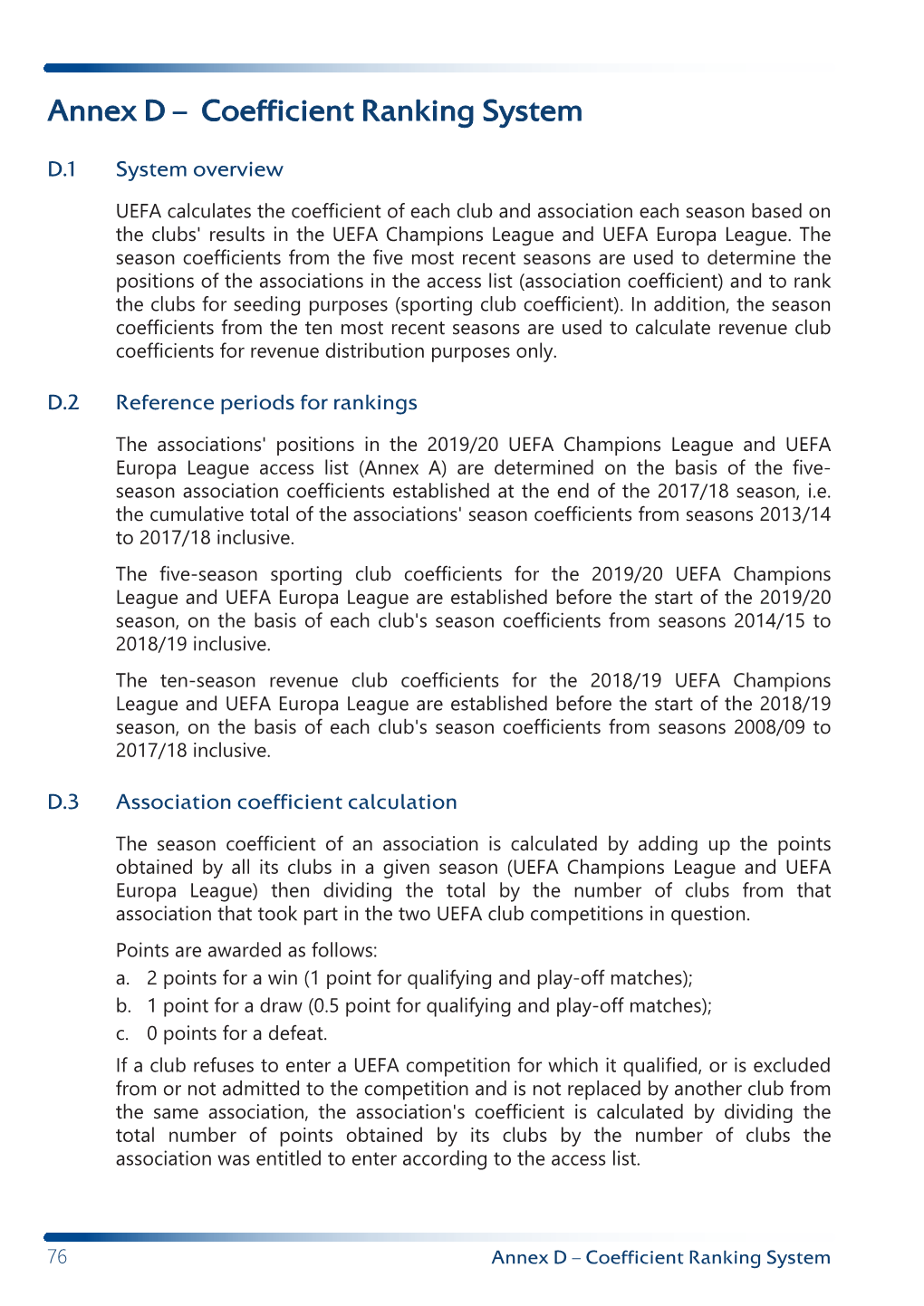 2019/20 UEFA Europa League Regulations