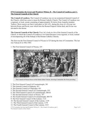 774 Constantine the Great and Woodrow Wilson, II ¬– the Council of Laodicea, Part 1, the General Councils of the Church
