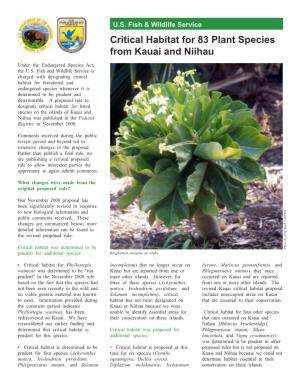 Critical Habitat for 83 Plant Species from Kauai and Niihau