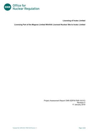 Winfrith – Project Assessment Report (PAR): 16-013