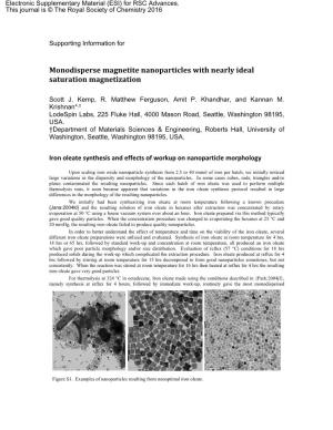 Monodisperse Magnetite Nanoparticles with Nearly Ideal Saturation Magnetization