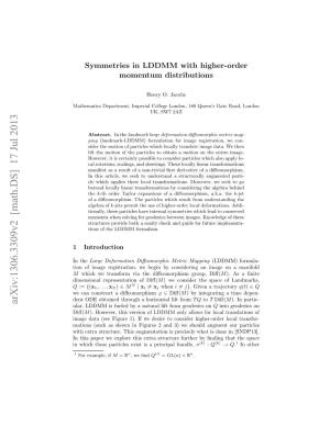 Symmetries in LDDMM with Higher Order Momentum Distributions
