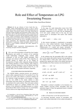 Role and Effect of Temperature on LPG Sweetening Process