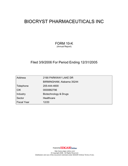 Biocryst Pharmaceuticals Inc