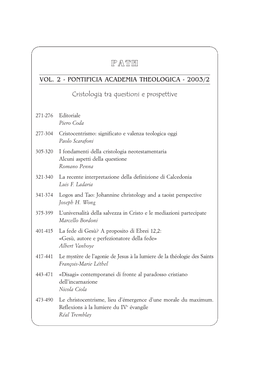 Pontificia Academia Theologica - 2003/2