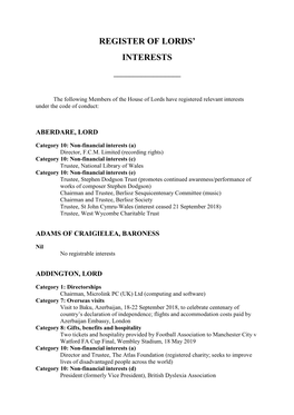 Register of Lords' Interests