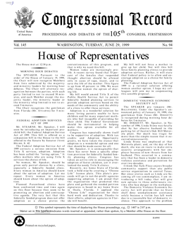 Congressional Record United States Th of America PROCEEDINGS and DEBATES of THE105 CONGRESS, FIRSTSESSION