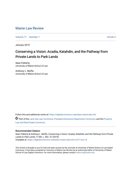 Acadia, Katahdin, and the Pathway from Private Lands to Park Lands