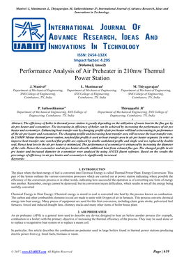 Performance Analysis of Air Preheater in 210Mw Thermal Power Station