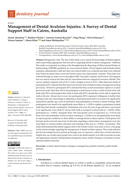 Management of Dental Avulsion Injuries: a Survey of Dental Support Staff in Cairns, Australia