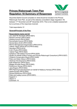 Princes Risborough Town Plan Regulation 18 Summary of Responses