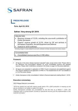 PRESS RELEASE Safran: Very Strong Q1 2018