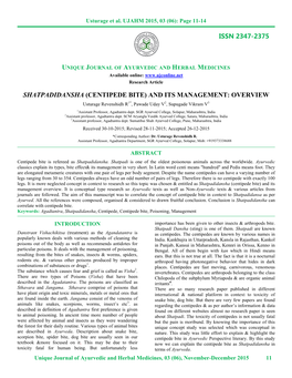 CENTIPEDE BITE) and ITS MANAGEMENT: OVERVIEW Usturage Revenshidh R 1* , Pawade Uday V 2, Supugade Vikram V 3 1Assistant Professor, Agadtantra Dept