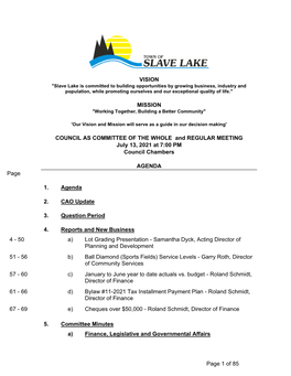 Committee of the Whole Meeting Tuesday July 13, 2021 at 7:00 PM
