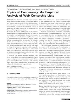 Topics of Controversy: an Empirical Analysis of Web Censorship Lists