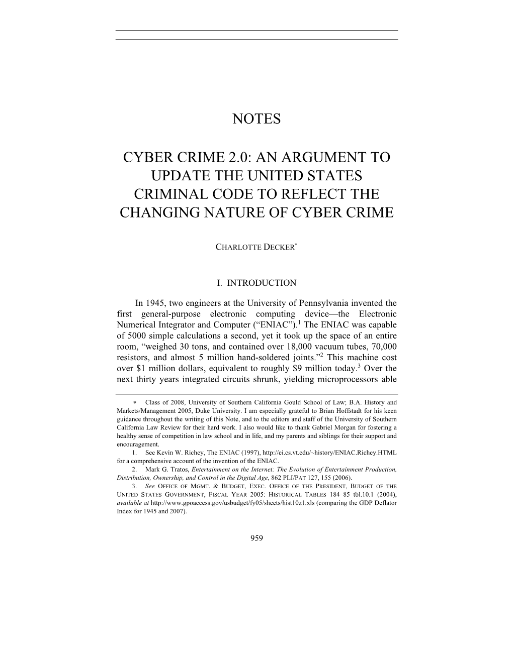 Notes Cyber Crime 2.0: an Argument to Update the United States Criminal