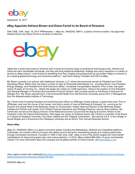 Ebay Appoints Adriane Brown and Diana Farrell to Its Board of Directors
