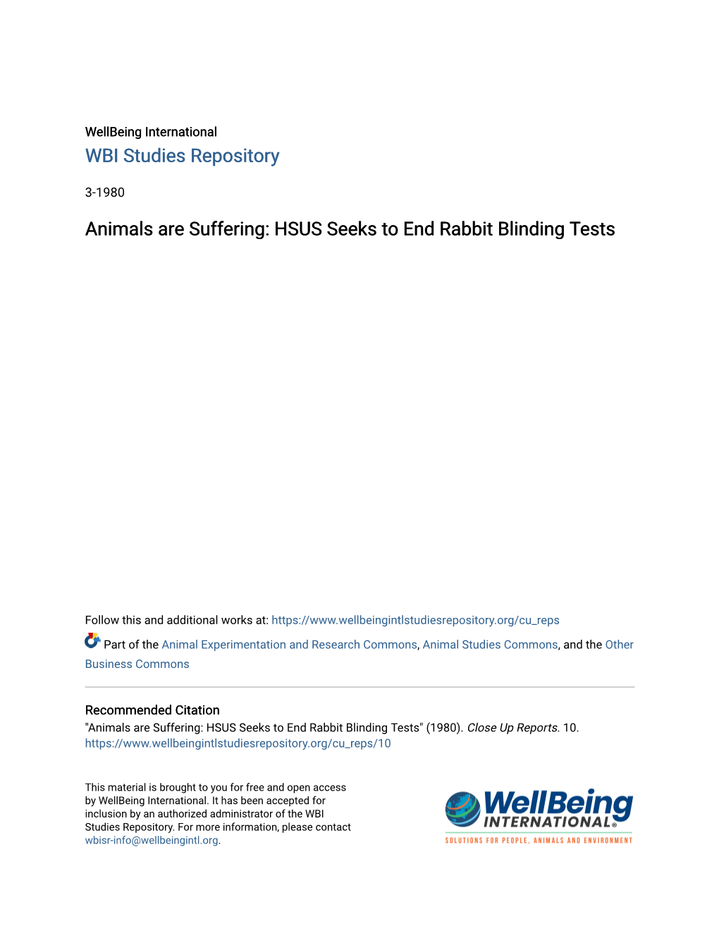 Animals Are Suffering: HSUS Seeks to End Rabbit Blinding Tests