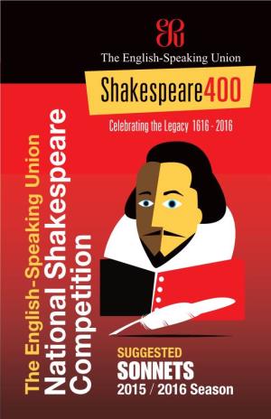 SUGGESTED SONNETS 2015 / 2016 Season the English-Speaking Union National Shakespeare Competition INDEX of SUGGESTED SONNETS
