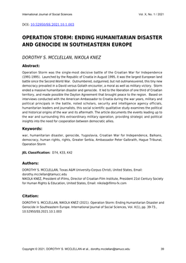 Operation Storm: Ending Humanitarian Disaster and Genocide in Southeastern Europe